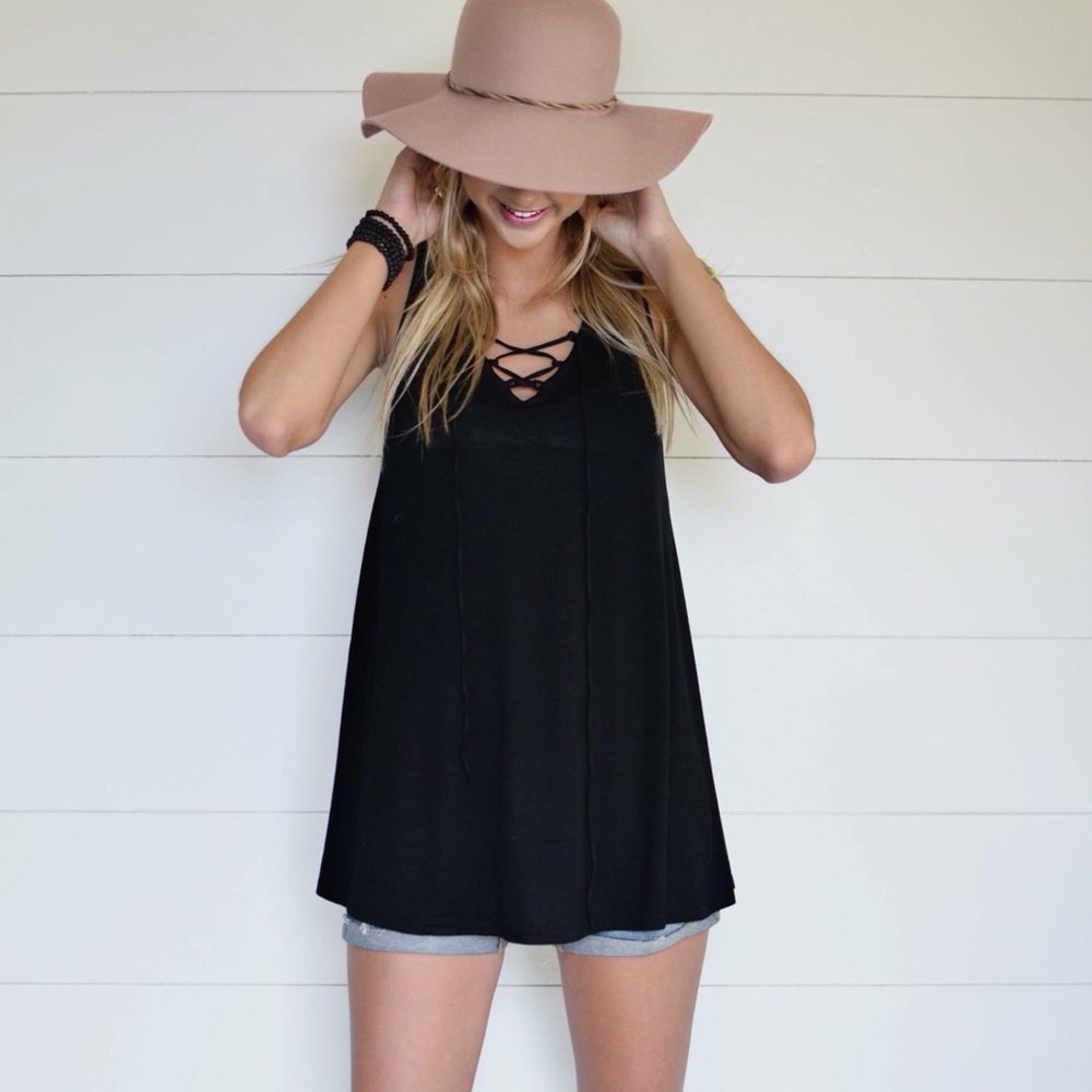 New Black Lace Up detail tank